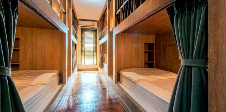 Beds inside a hostel room