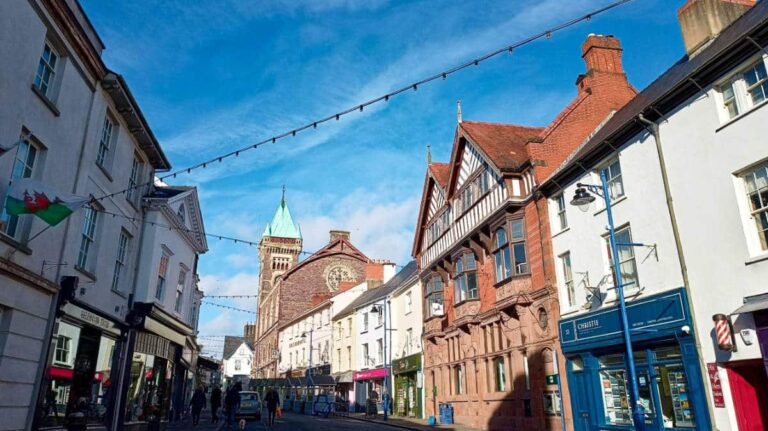 View of the Abergavenny Market Hall and other buildings around