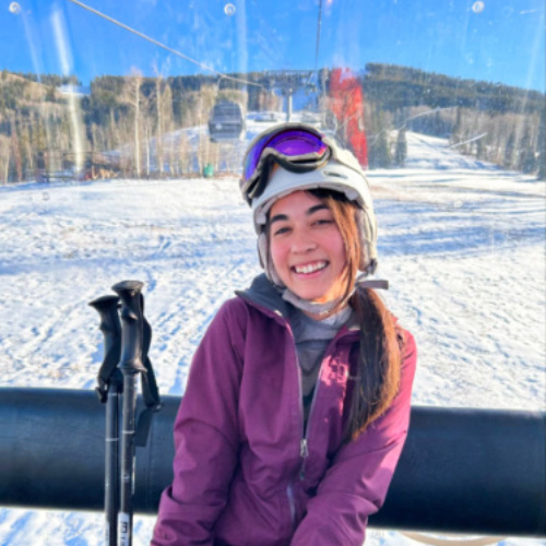 Abigail Bliss riding a Gondola in Colorado