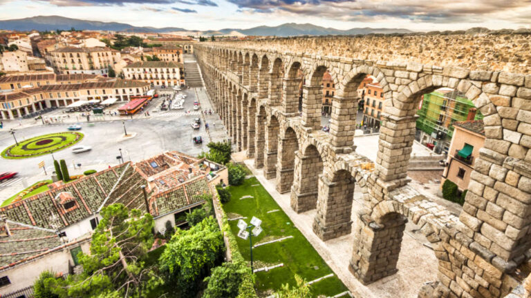 View of the famous ancient aqueducts at Segovia
