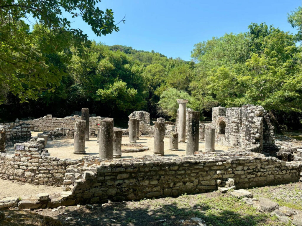 View of the ancient Roman ruins surrounded by greenery