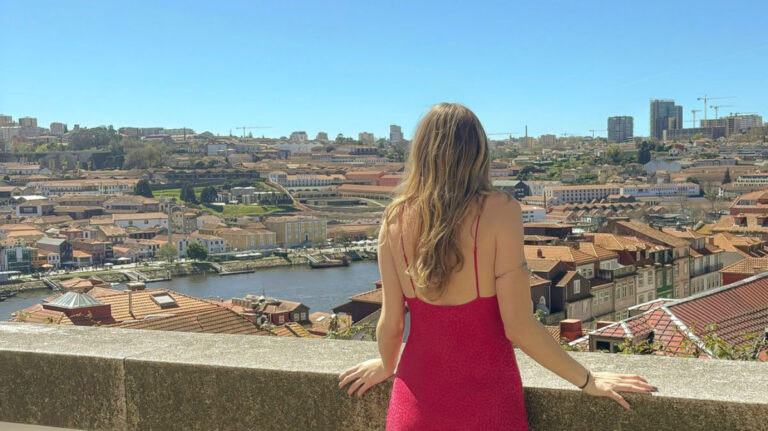 Author Sky looking out at the view at Miradouro da Rua das Aldas viewpoint