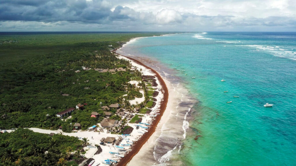 Drone view of the beaches in Tulum