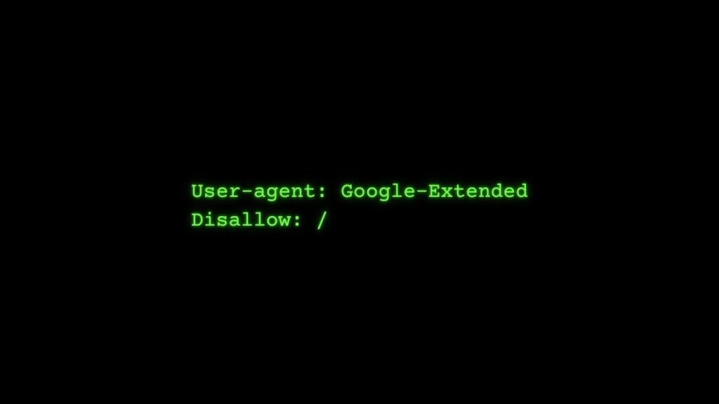 A green robots.txt instruction with a disallow rule for the Google-Extended AI bot