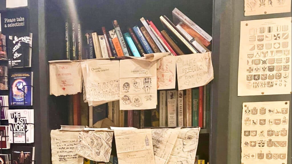 View of the bookshelves full of books and drawings in Drury 188-189