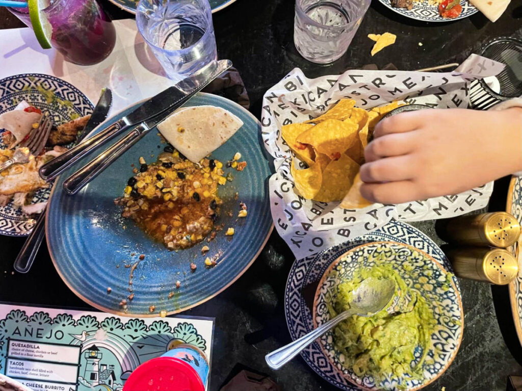 A brunch spread of chips, salsa, and guac, along with other great bites