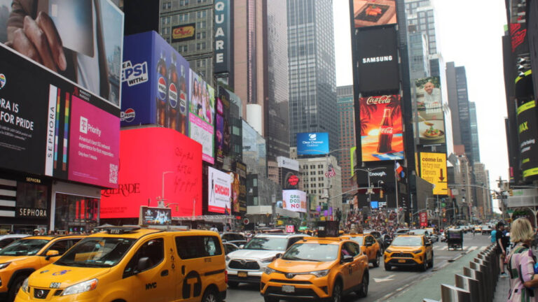 The colorful and bustling street in NYC