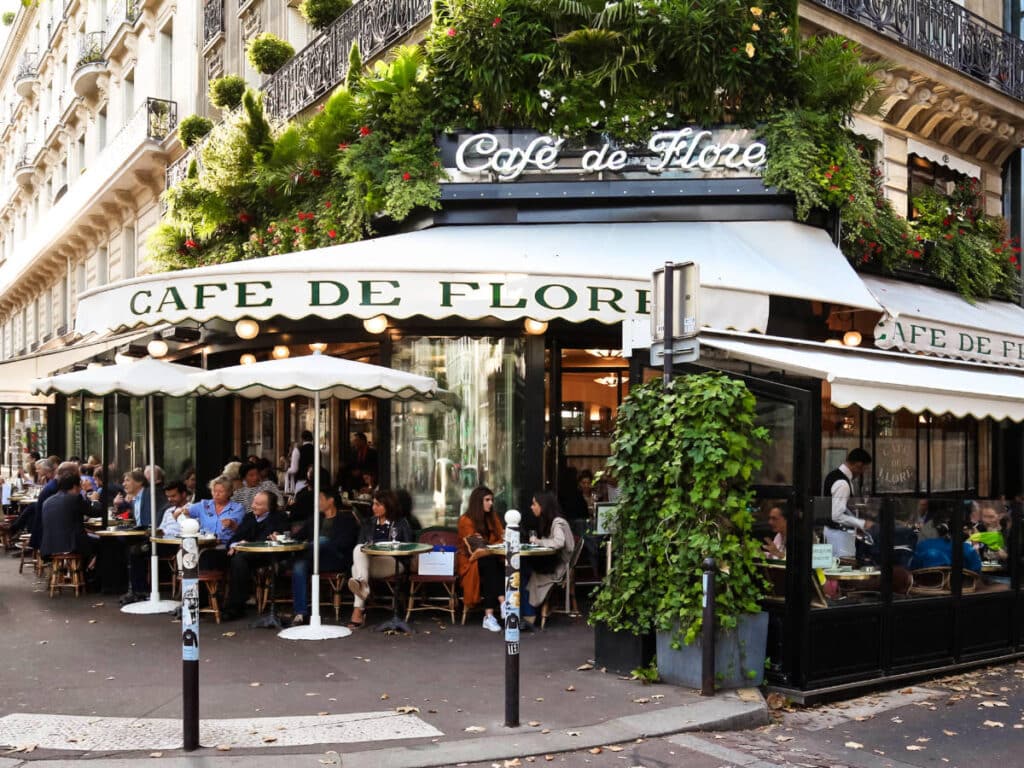 View of the people dining outside the Café de Flore