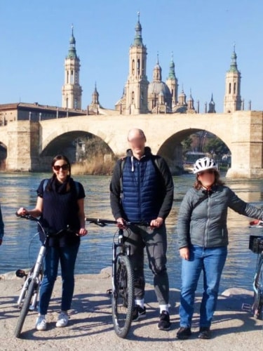 Catherine Driver cycling with her friends in Zaragoza, Spain