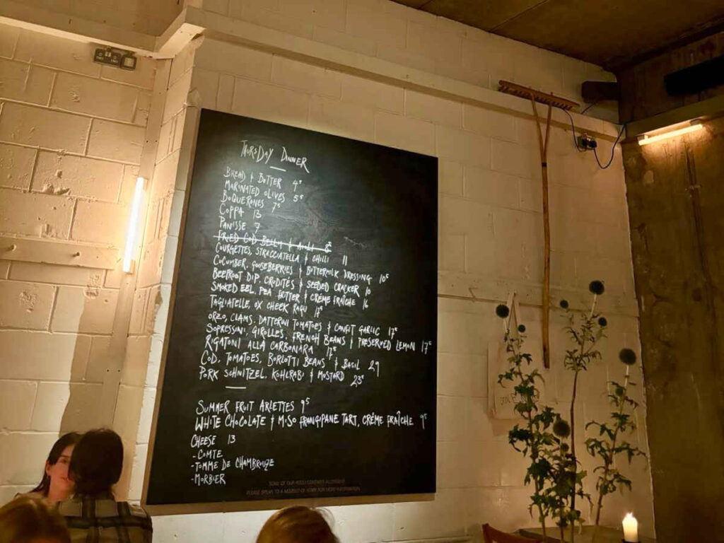 The chalkboard daily menu at Jolene