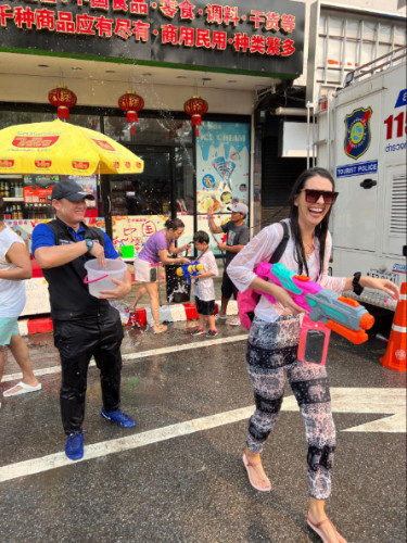 View of Clara after a police poured water on her