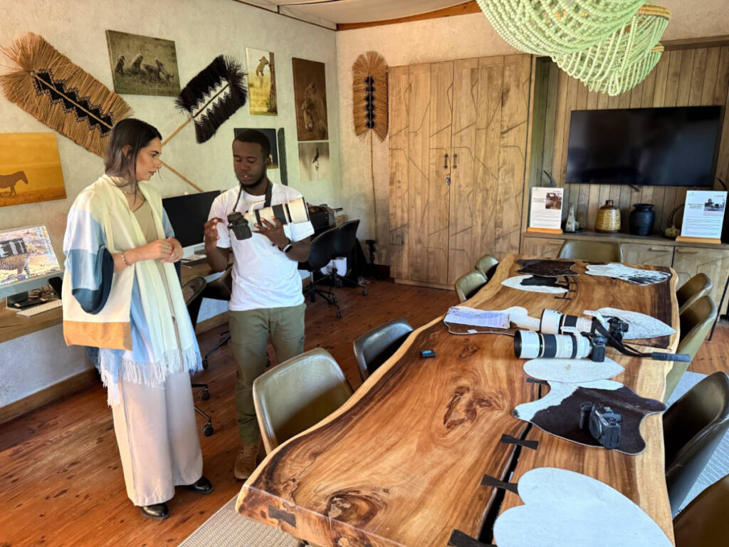 Travel Lemming writer Clara Kesseler, checking out the amera options at the Canon Photo Studio