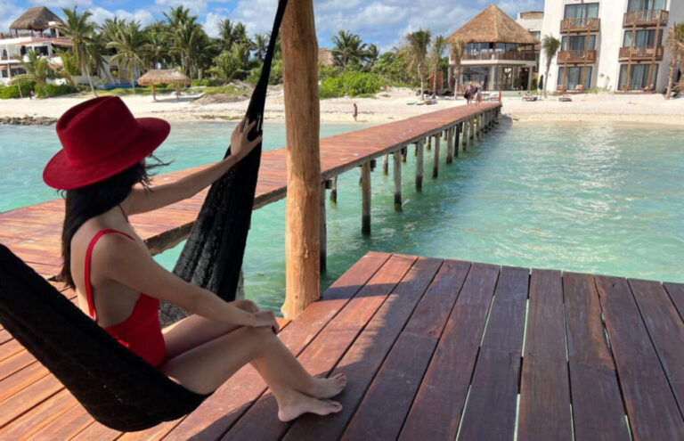 Clara Kesseler on a hammock admiring the view in Nera Hotel