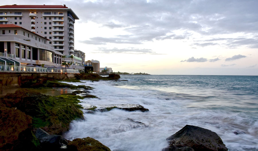 View of the Condado Vanderbilt Hotel and the ocean in Condado