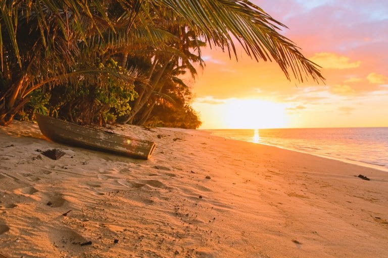 Scenic sunset view over the beach in Cook Islands