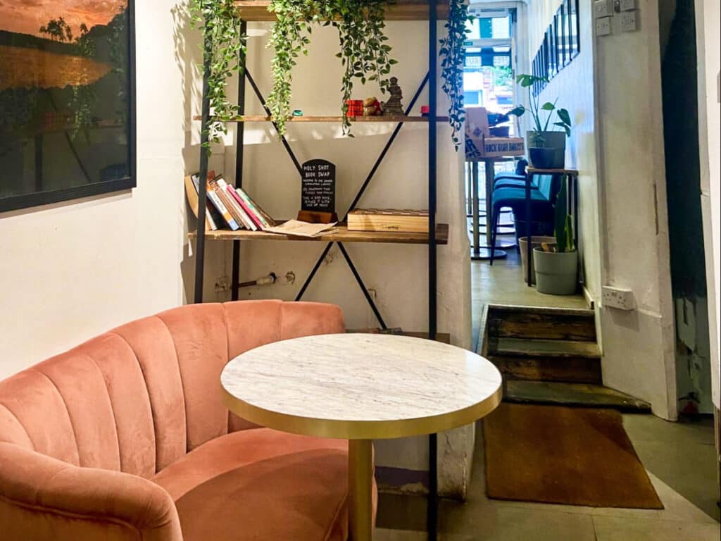 Interior view of the cozy workspace in Holy Shot