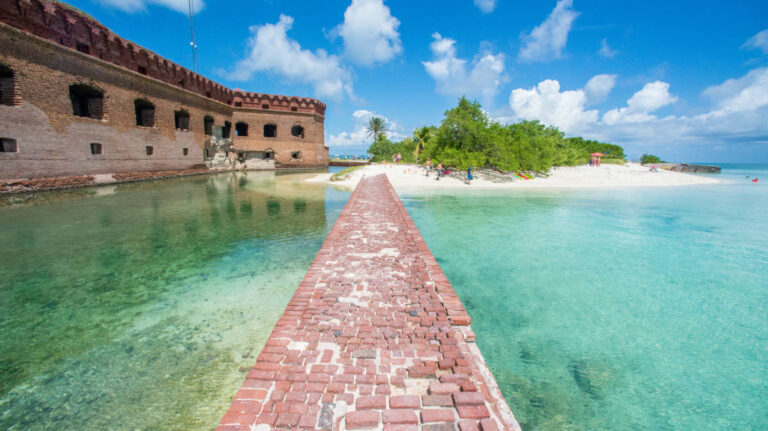 View of a pathway and the Clear water at the Dry Tortugas National Park