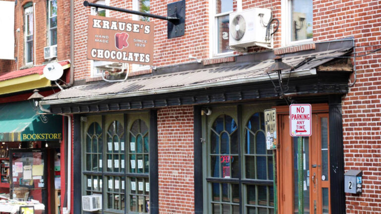 The brick walled exterior of Krause’s Chocolates
