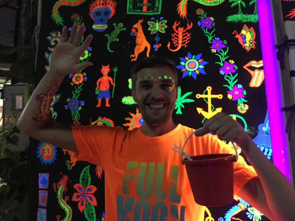 The author, Nate Hake with neon face paint in Full Moon Party