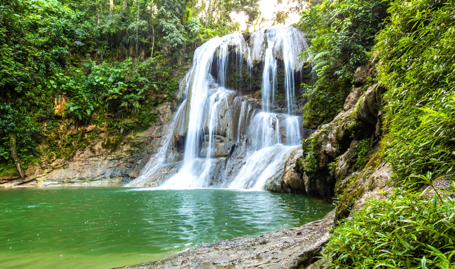 Scenic view of the Gozalandia Waterfall in San Sebastian