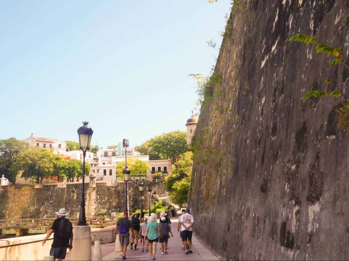 A group of tourists walking in Old San Juan