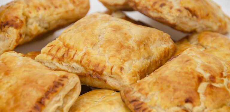 Close up shot of Set of fresh guava puff pastries