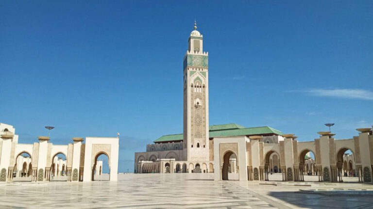 Clear blue sky over the Hassan II Mosque