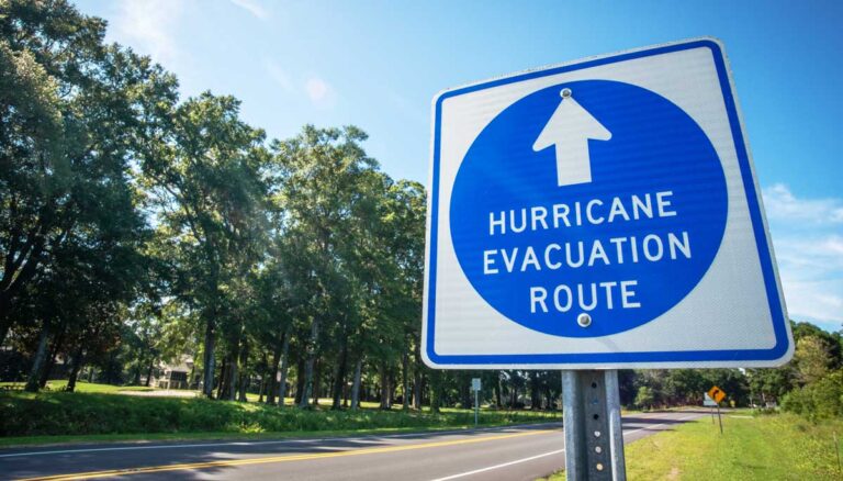 View of a Hurricane Evacuation Route sign in Puerto Rico