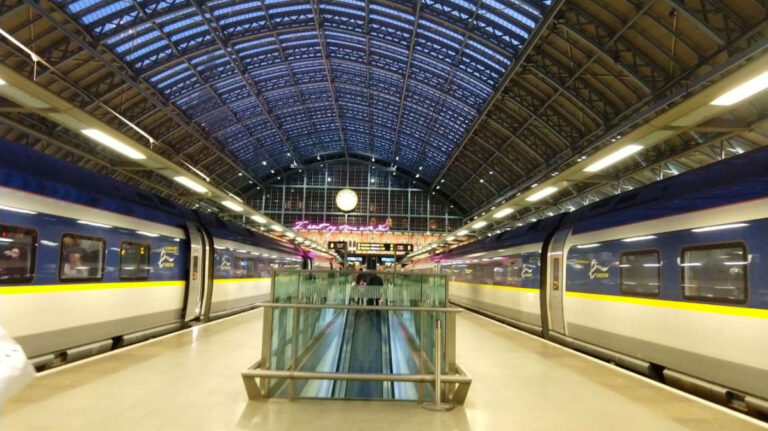 Trains at St Pancras International station early in the morning
