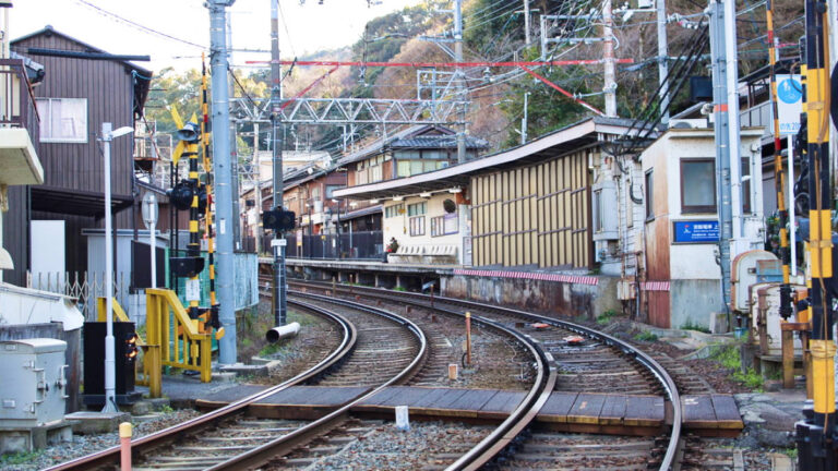 View of the train tracks in Otsu, Japan
