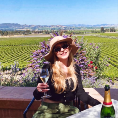 Jericha Griffin enjoying her wine at Gloria Ferrer Wines Champagne Caves