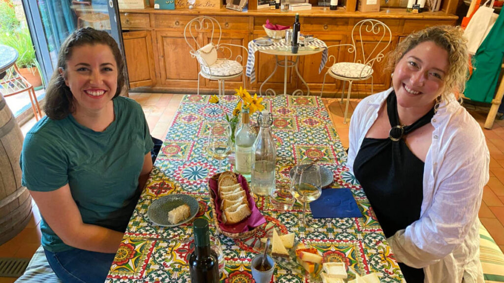 The author Jess and her friend at a local cheese and goat farm
