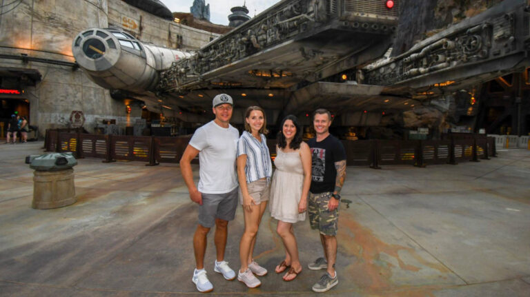 The author, Katie Neufeld with her husband and friends at the Disney's Hollywood Studios