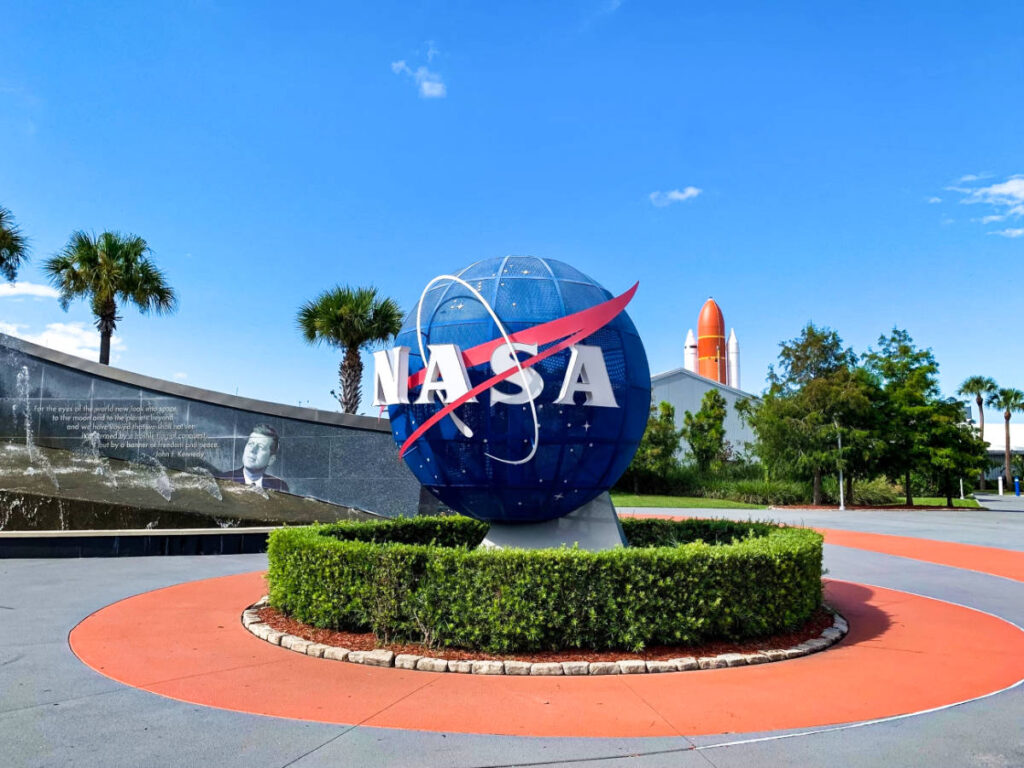 The NASA globe outside the Kennedy Space Center
