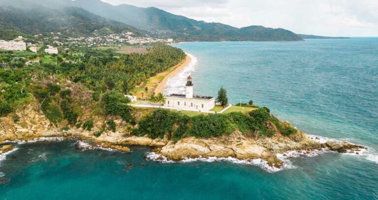 Aerial view of a lighthouse along the coast