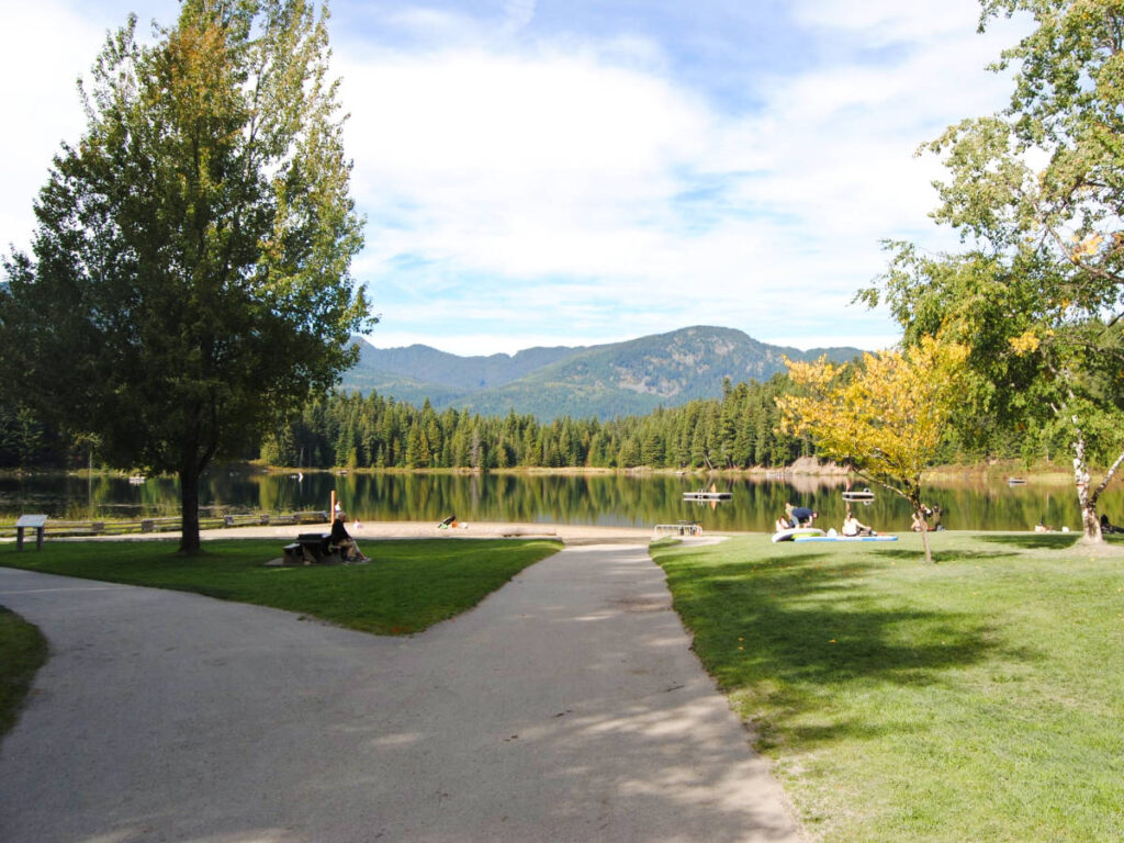 The people relaxing at the scenic Lost Lake