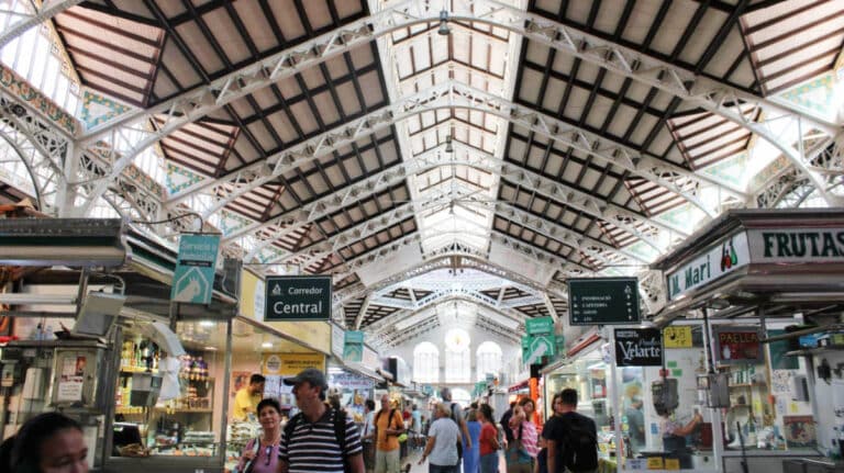 People inside the Mercado Central de Valencia , one of the best markets in Spain