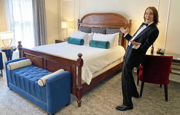 The author, Nate Hake posing for a photo inside The Oxford hotel