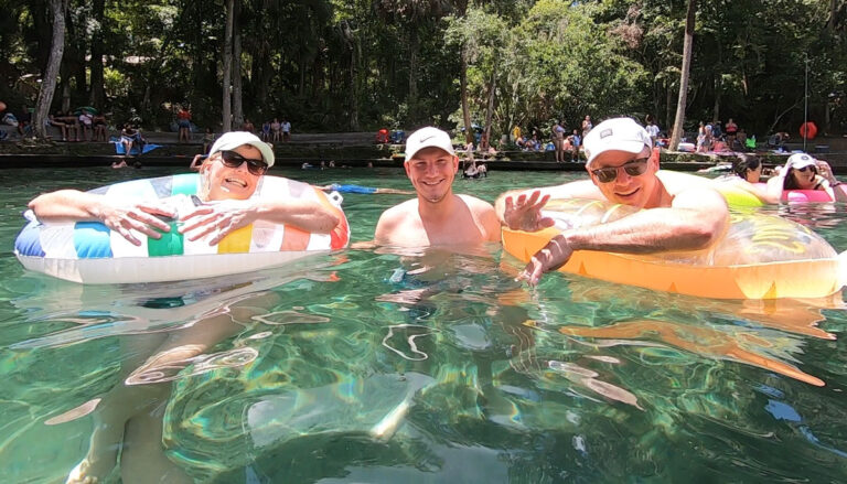 View of a family swimming on a natural spring near Orlando