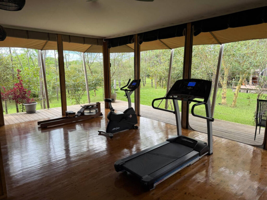 View of the equipment inside the pen air gym at the JW Marriott Masai Mara