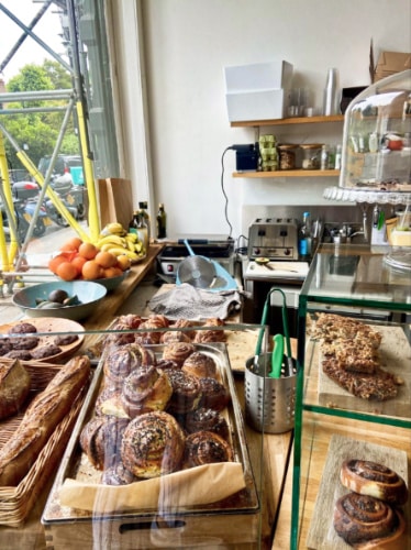 View of the variety of pastries displayed inside Hjem