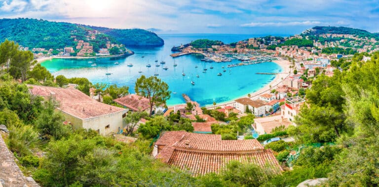 Aerial view of the majestic scenery of Porte de Soller in Palma Mallorca