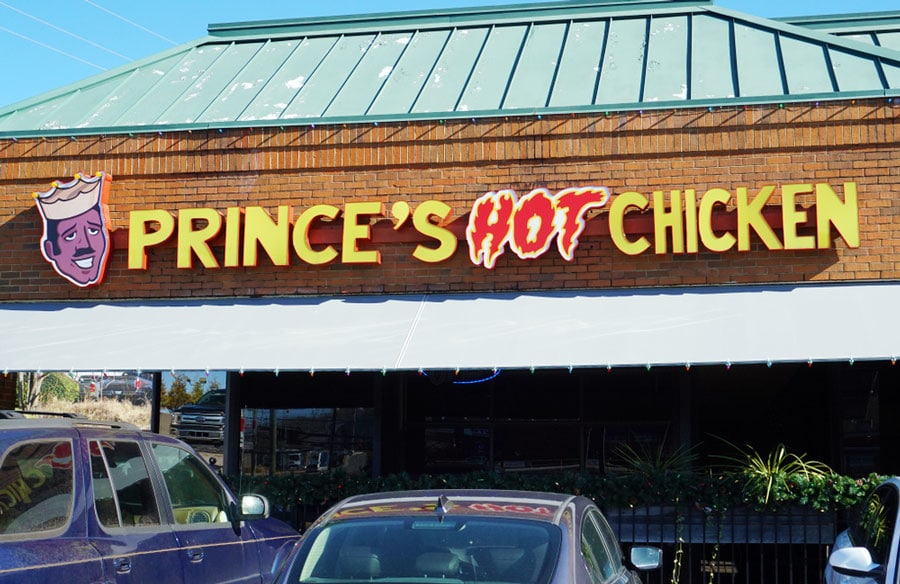 View of the Prince's Hot Chicken sign on the entrance