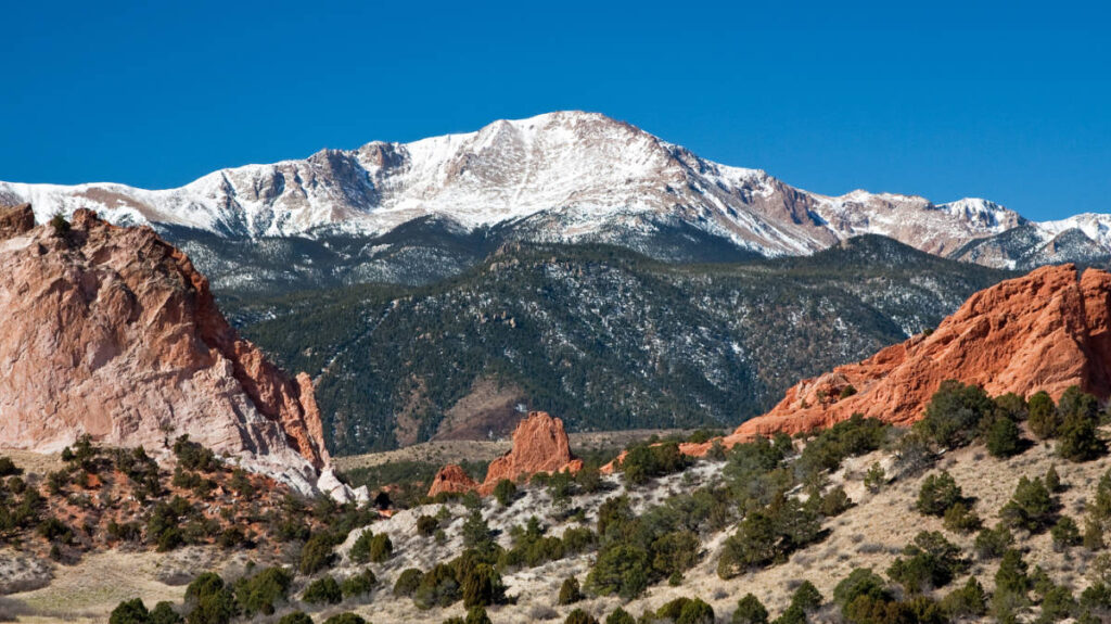 Clear blue sky over Pikes Peak