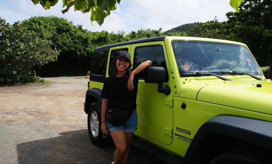The author with her rental jeep on Vieques