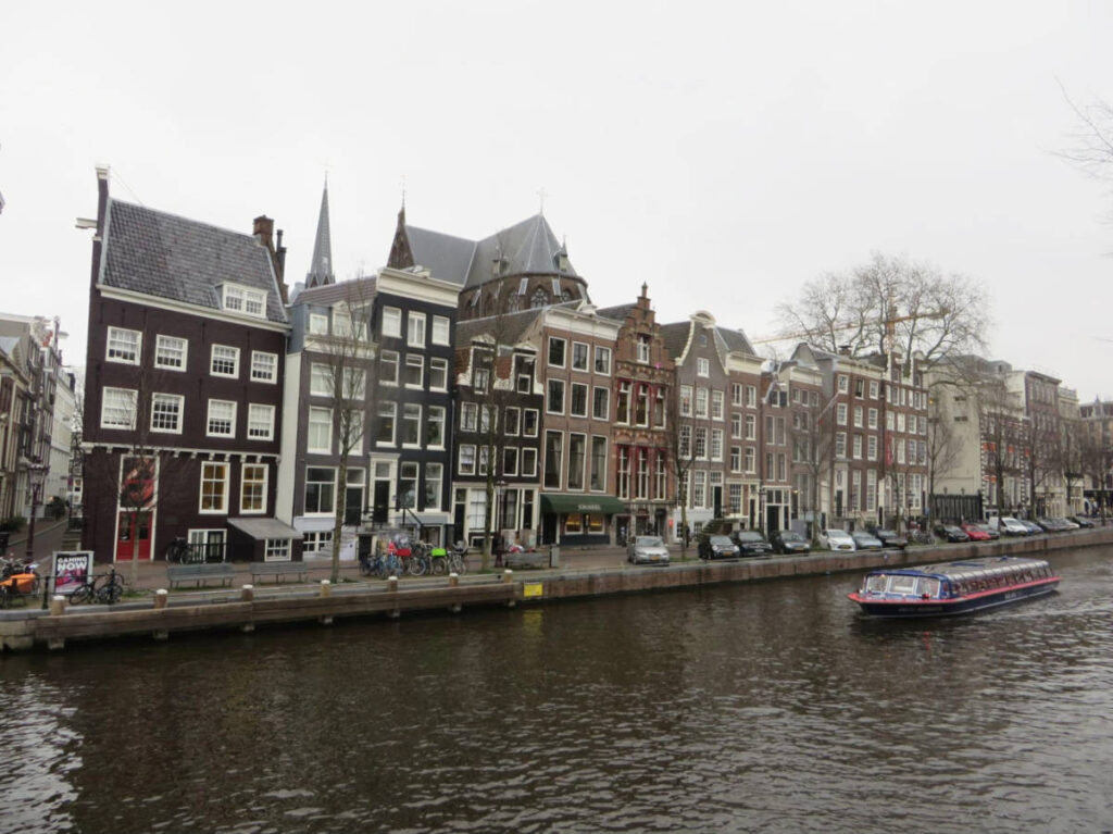 Scenic view of the buildings near the river in Amsterdam 
