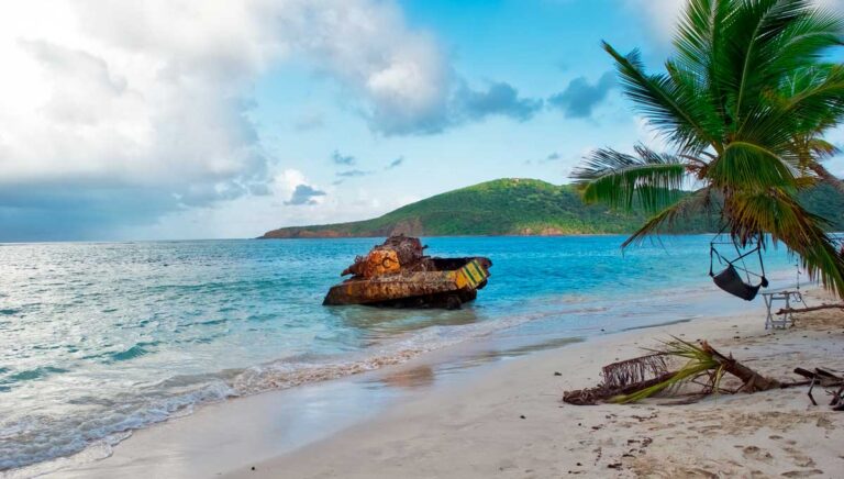 An old rusty tank on the shoreline of Culebra in Puerto Rico
