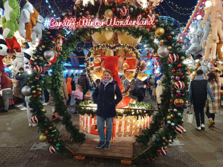 The author Ruthie posing for a photo at the Cardiff Winter Wonderland