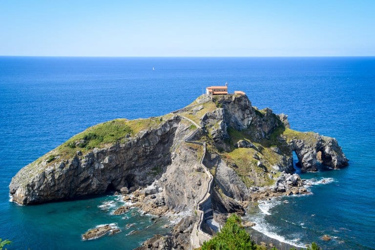 View of clear blue sky over the San Juan de Gaztelugatxe