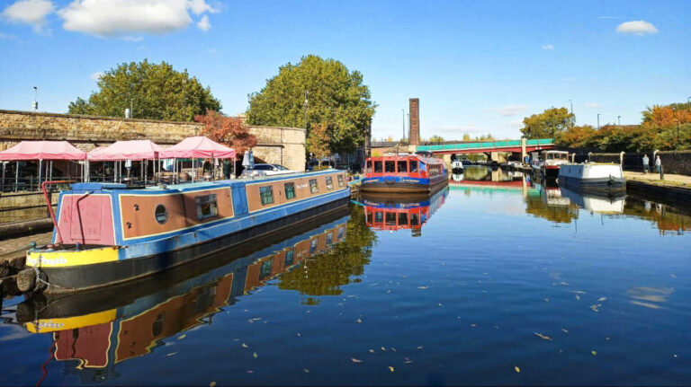 The colorful boats docked in Sheffield